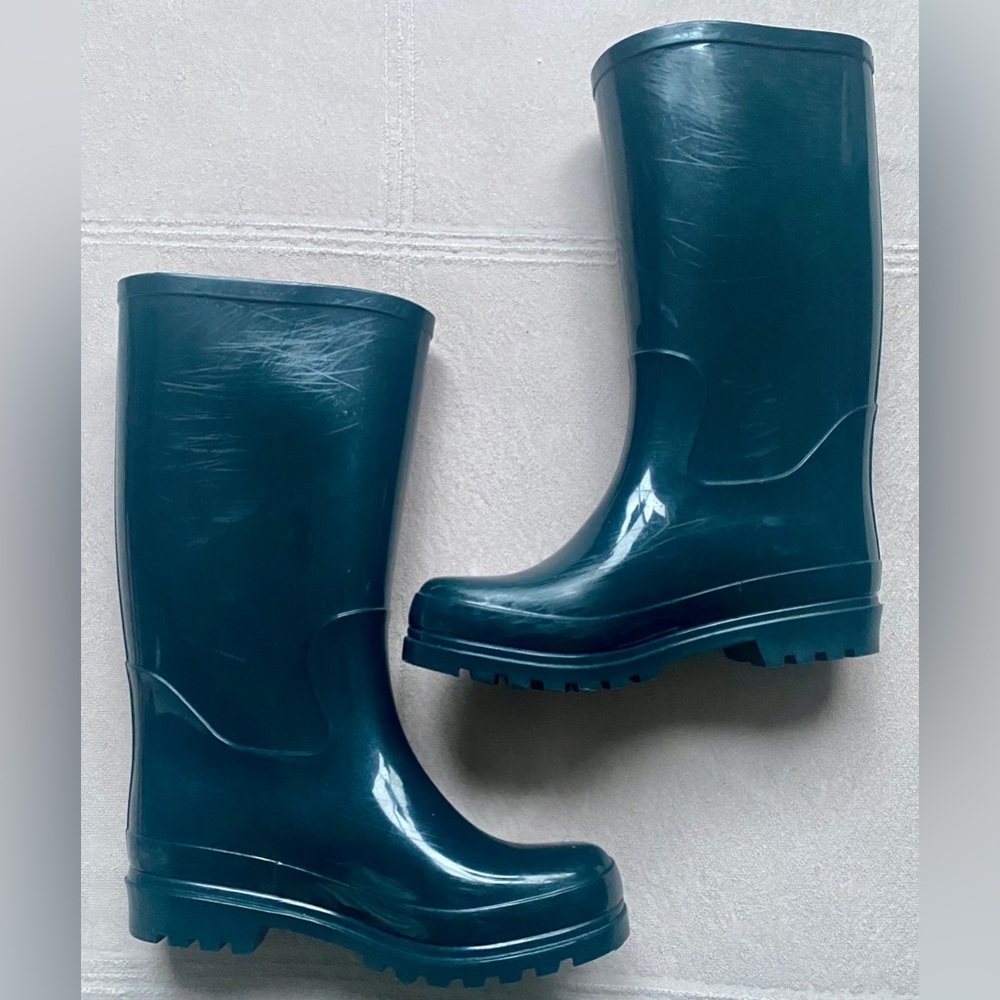 RUGGED OUTBACK Girls’ Rain Boots, Size 6 Ladies, Teal Green, Side Buckle, EUC